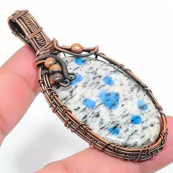 Natural K2 Azurite Gemstone Handmade Copper Wire Wrap Gift Pendant 2.96 C4b94