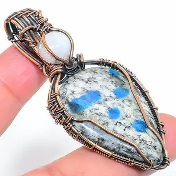 Natural K2 Azurite Gemstone Handmade Copper Wire Wrap Gift Pendant 2.76 P3l81