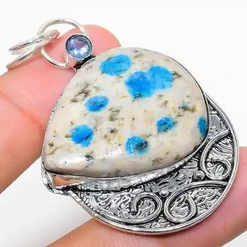 Natural K2 Blue Azurite, Amethyst 925 Sterling Silver Gift Pendant 2.36 O0G63