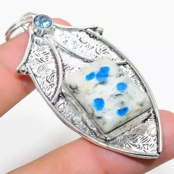Natural K2 Blue Azurite, Blue Topaz 925 Sterling Silver Pendant 2.76 H5Y79