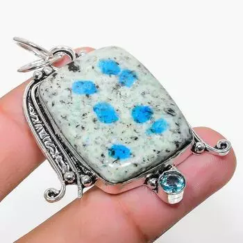 Natural K2 Blue Azurite, Blue Topaz 925 Sterling Silver Pendant 2.17 E9v92