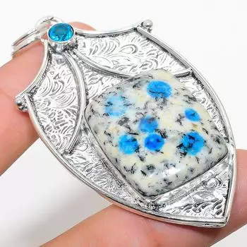 Natural K2 Blue Azurite, Blue Topaz 925 Sterling Silver Pendant 2.84 U1l21