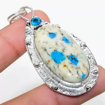 Natural K2 Blue Azurite, Blue Topaz 925 Sterling Silver Pendant 2.64 V4E88