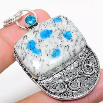 Natural K2 Blue Azurite, Blue Topaz 925 Sterling Silver Pendant 2.52 A4E39