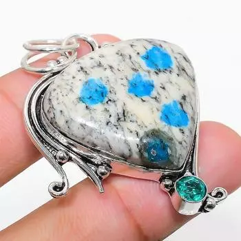 Natural K2 Blue Azurite, Diopside 925 Sterling Silver Gift Pendant 2.05 l6M97