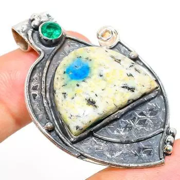 Natural K2 Blue Azurite,Diopside Gemstone 925 Sterling Silver Pendant 2.05 d0u87