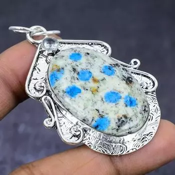 Natural K2 Blue Azurite Gemstone 925 Steling Silver Jewelry Pendant 2.56 K9q33