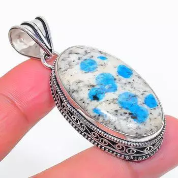 Natural K2 Blue Azurite Gemstone 925 Sterling Silver Jewelry Pendant 2.17 C8E59