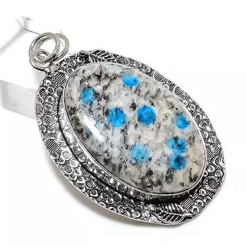 Natural K2 Blue Azurite Gemstone 925 Sterling Silver Jewelry Pendant 2.36 h1C10