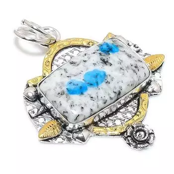 Natural K2 Blue Azurite Gemstone 925 Sterling Silver Two Tone Pendant 2.09 g6N03