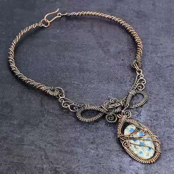 Ожерелье из натурального драгоценного камня K2 Blue Azurite с медной проволокой 18 дюймов a7n14