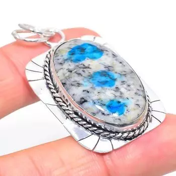 Natural K2 Blue Azurite Gemstone Handmade 925 Silver Gift Pendant 2.13 h5Q78