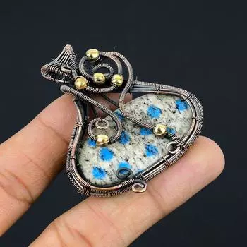 Natural K2 Blue Azurite Gemstone Handmade Copper Wire Wrap Pendant 2.28 y8o88