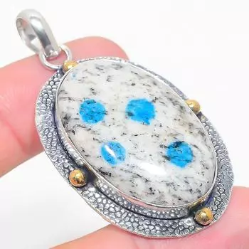 Natural K2 Blue Azurite Gemstone Two Tone 925 Sterling Silver Pendant 2.21 z7r41