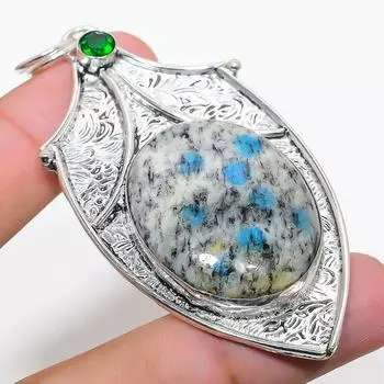 Natural K2 Blue Azurite, Peridot Gemstone 925 Sterling Silver Pendant 2.92 j9v56