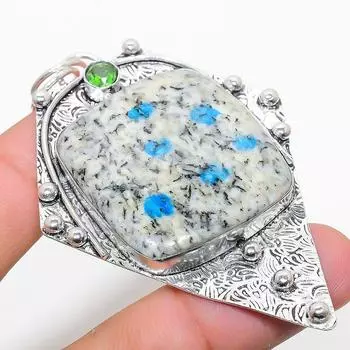 Natural K2 Blue Azurite, Peridot Gemstone 925 Sterling Silver Pendant 2.96 z0a61