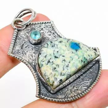 Natural K2 Blue Azurite, Topaz Gemstone 925 Sterling Silver Pendant 2.36 r7g82