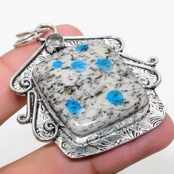Natural K2 Blue Azurite, White Topaz 925 Sterling Silver Pendant 2.36 z2M63