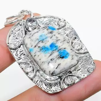 Natural K2 Blue Azurite, White Topaz 925 Sterling Silver Pendant 2.17 f9d19