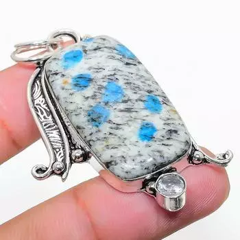 Natural K2 Blue Azurite, White Topaz 925 Sterling Silver Pendant 2.29 G1H09