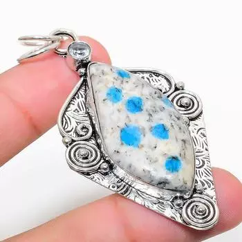 Natural K2 Blue Azurite, White Topaz 925 Sterling Silver Pendant 2.76 A9U28