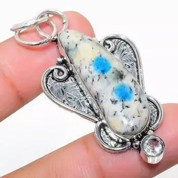 Natural K2 Blue Azurite, White Topaz 925 Sterling Silver Pendant 2.29 s9B07