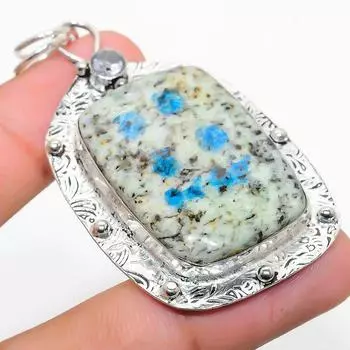 Natural K2 Blue Azurite, White Topaz 925 Sterling Silver Pendant 2.56 N6e68