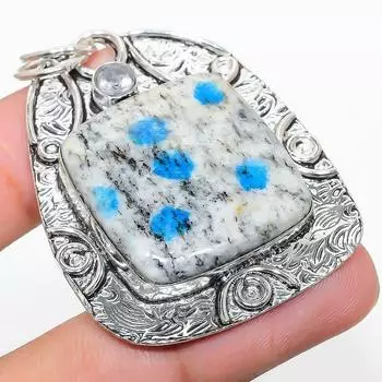 Natural K2 Blue Azurite, White Topaz 925 Sterling Silver Pendant 2.17 h5H91