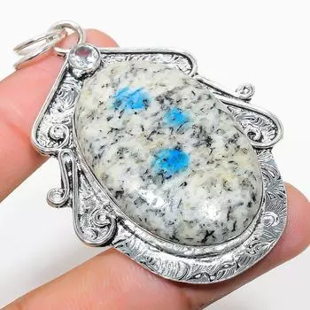 Natural K2 Blue Azurite, White Topaz 925 Sterling Silver Pendant 2.68 A9c98