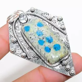 Natural K2 Blue Azurite, White Topaz 925 Sterling Silver Pendant 2.88 q4l22