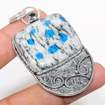 Natural K2 Blue Azurite, White Topaz 925 Sterling Silver Pendant 2.56 h4q62