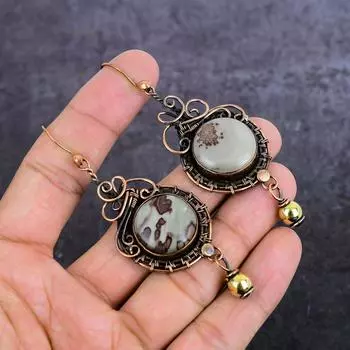 Серьги-обертки из натурального камня каммерерит с медной проволокой 3,39 дюйма r4T70