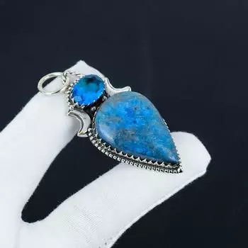 Natural Kashmir Ruby, Garnet Gemstone Silver Pendant in 925 Sterling Silver - Handmade Design, Everyday Wear Jewelry Easter Gift 2.35 синий