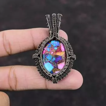 Natural Kingman Pink Dahlia Turquoise Pendant Copper Wire Wrapped Gemstone Pendant Handmade Copper Jewelry Unique Style Pendant Wedding Gift