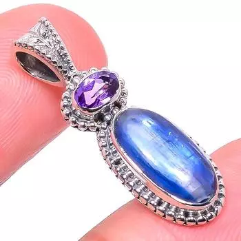 Natural Kyanite, Amethyst Gemstone 925 Solid Sterling Silver Pendant 1.26 i3Z52