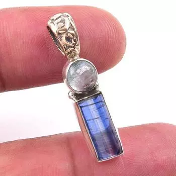 Natural Kyanite,Aquamarine Gemstone 925 Solid Sterling Silver Pendant 1.25 B7Y33