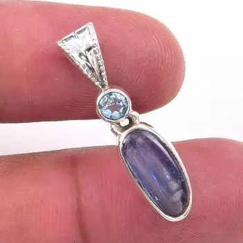 Natural Kyanite,Blue Topaz Gemstone 925 Solid Sterling Silver Pendant 1.25 Z3l13