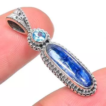 Natural Kyanite,Blue Topaz Gemstone 925 Solid Sterling Silver Pendant 1.38 y6c10