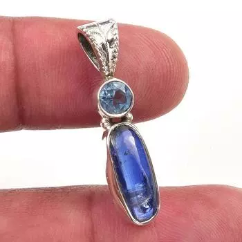 Natural Kyanite,Blue Topaz Gemstone 925 Solid Sterling Silver Pendant 1.25 H2K40