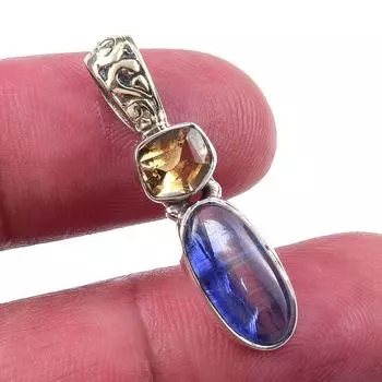 Natural Kyanite, Citrine 925 Solid Sterling Silver Jewelry Pendant 1.25 y8s38