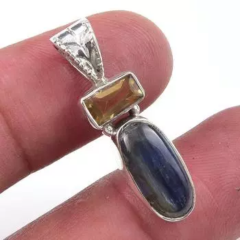 Natural Kyanite,Citrine Gemstone 925 Solid Sterling Silver Pendant 1.25 N5i67