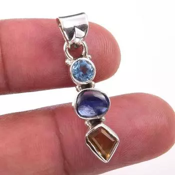 Natural Kyanite,Citrine Gemstone 925 Solid Sterling Silver Pendant 1.25 t6j84