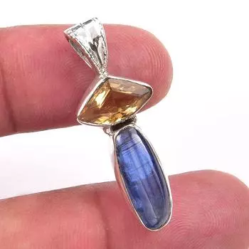 Natural Kyanite,Citrine Gemstone 925 Solid Sterling Silver Pendant 1.25 e3Q21