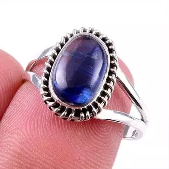 Natural Kyanite Gemstone 925 Solid Sterling Silver Jewelry Ring Size 7.5 v5f44