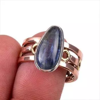 Natural Kyanite Gemstone 925 Solid Sterling Silver TwoTone Gift Ring S.9 w4g92