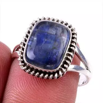 Natural Kyanite Gemstone Handmade 925 Solid Sterling Silver Gift Ring S.8 w4P03