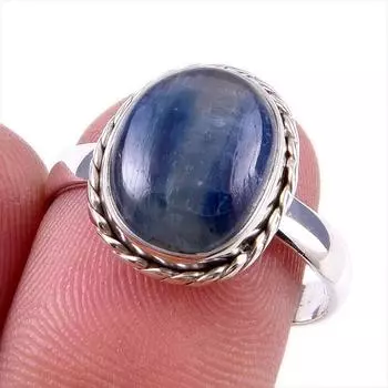 Natural Kyanite Gemstone Handmade 925 Solid Sterling Silver Gift Ring S.8 g6H42