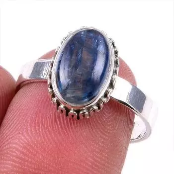 Natural Kyanite Gemstone Handmade 925 Solid Sterling Silver Gift Ring S.8 V7k63