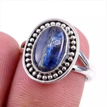 Natural Kyanite Gemstone Handmade 925 Solid Sterling Silver Gift Ring S.6 k4b64