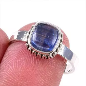 Натуральный кианит, драгоценный камень, ручная работа, серебро 925 пробы, подарочное кольцо, размер 8, Z0t84